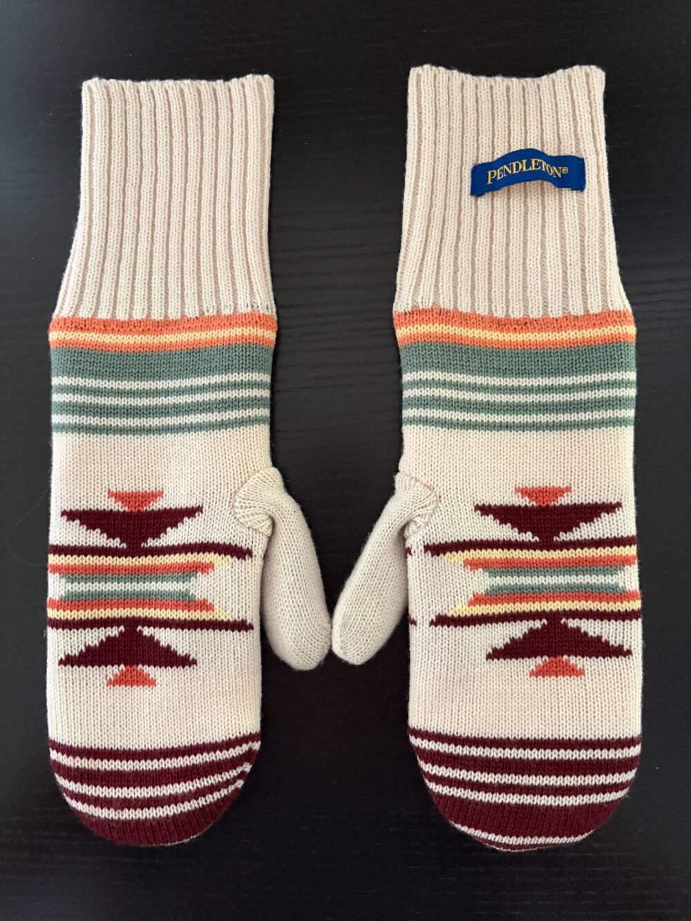 Pendleton 100% Merino Wool Knit Mittens with Fleece Lining